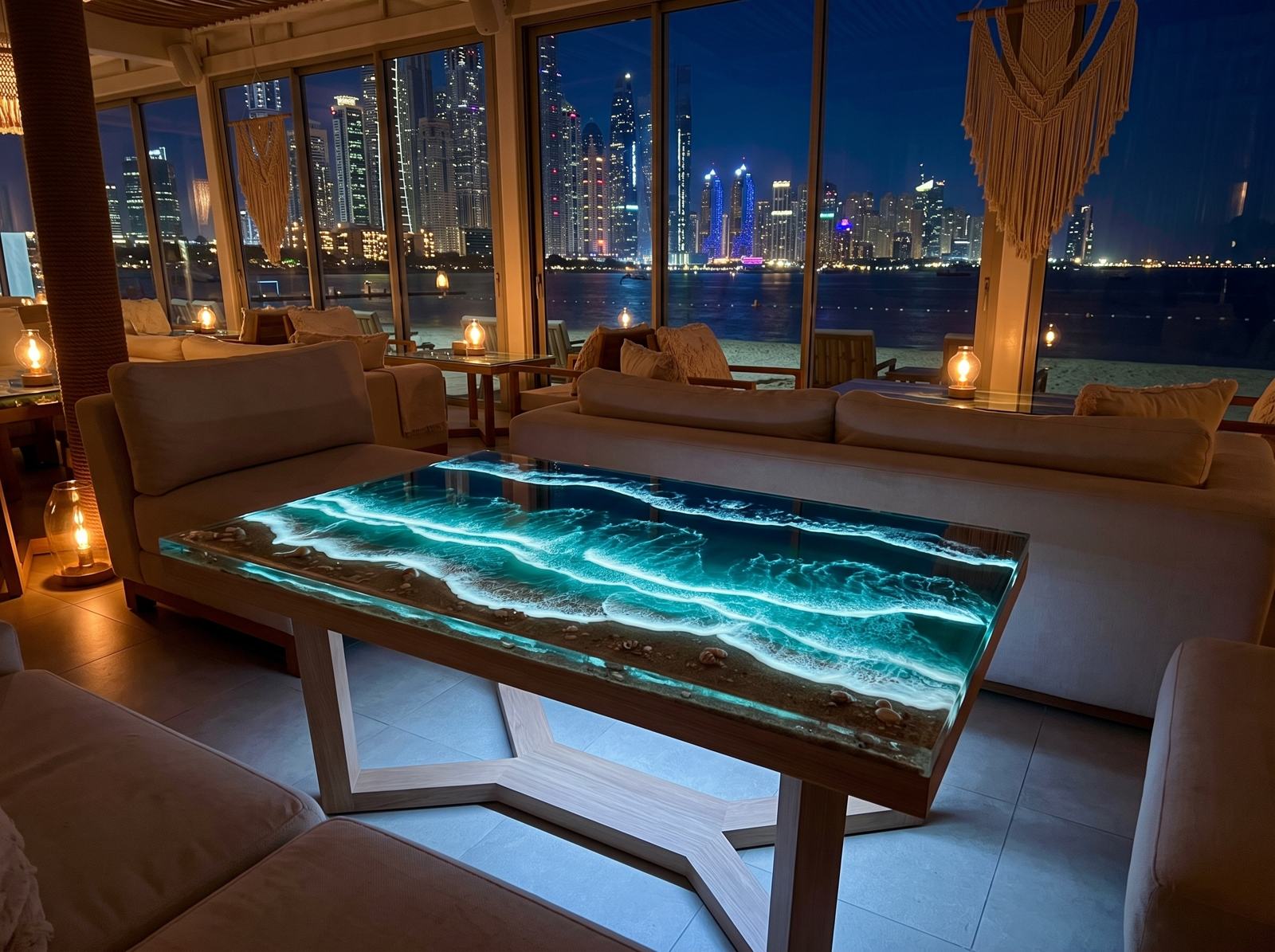 Océan table glowing at night