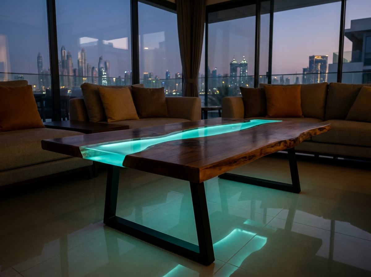 Rivière table glowing at night